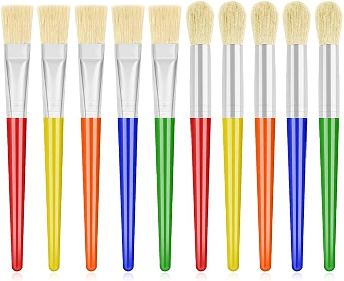 10Pcs Paint Brushes for Kids, Anezus Kids Paint Brushes Toddler Large Chubby Brushes Round and Flat Preschool Painting Brushes for Washable Paint Acrylic Paint