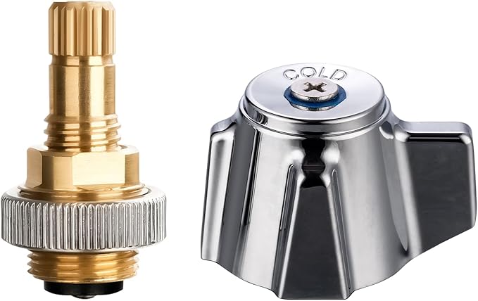 Hand Wash Sink Faucet Handle Kit, Commercial Faucets Parts Replacement Handle, Blue Cold Metal Knob Handle with Brass Stem