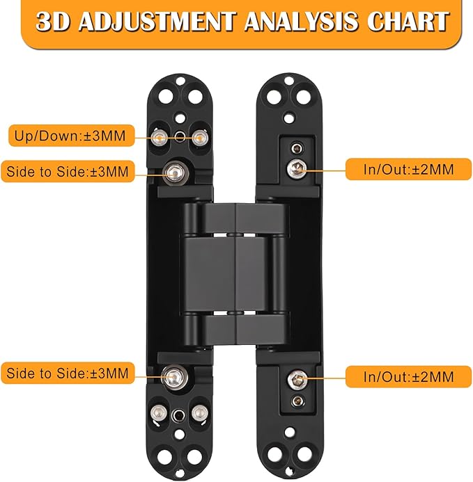 HBL' 2 Pack Hidden Door Hinges, 6 Inch Black Heavy Duty Hidden Hinges for Secret Doors, 3-Way Adjustable to Bulid Conceal Bookcase Door