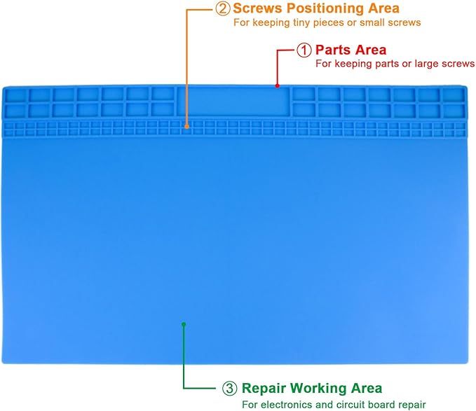 Extra Large Soldering Mat 23.7''x13.8'' 932°F Heat Resistant Silicone Repair Mat Non-Slip Large Workbench Mat for Soldering Iron, Electronic, Phone, Laptop Repair (Blue)