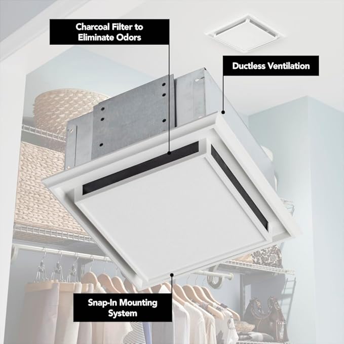 Broan 682 Bathroom Ventilation Fan with Charcoal Filter and White Plastic-Grille