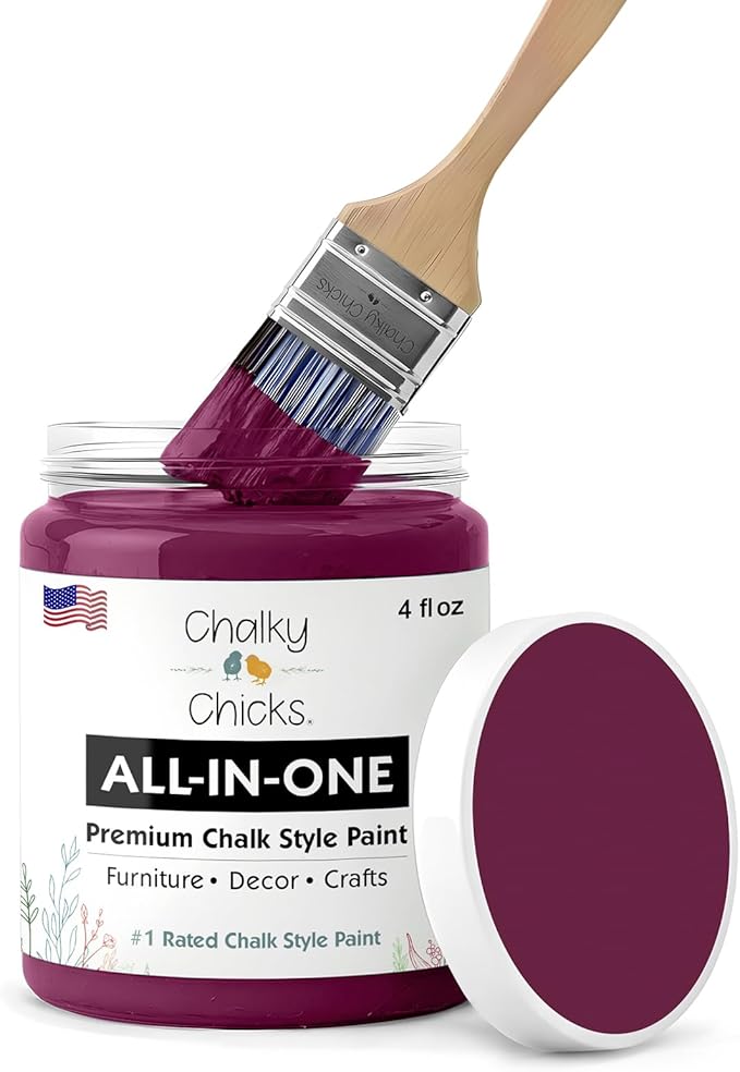 Chalky Chicks 4 Fl Oz Matte Logan Berry (Plum) Chalk Paint for Furniture Without Sanding - No Prep Furniture Paint No Sanding All in One for Crafts, Wood, Walls, Cabinet, Metal, Dresser, Farmhouse
