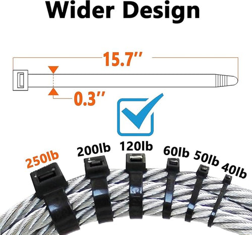 120lb White Zip Ties Heavy Duty 15 Inch 100pcs, Large CLear Cable Tie Actual 15.7 In, Thick Heat Resistant Zipties, Big Wide Wire Ties, Industrial Tie Wraps for Outdoor Use