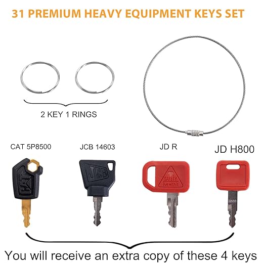 31-Piece Heavy Equipment Key Set: Universal Master Keys Compatible with CAT, John Deere, Komatsu, Kubota, JCB & 10+ Brands