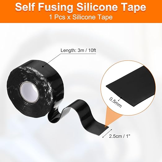 uxcell Self Fusing Silicone Tape, 1" x 10ft Waterproof Water Leak Sealing Tape for Plumbing Pipe Hose Repair Handles, Black (0.5mm Thick)