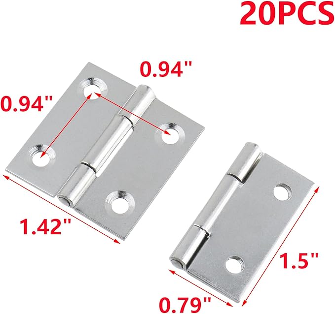 MY MIRONEY 20PCS Stainless Steel Folding Hinges Cabinet Door Hinge Home Furniture Hardware Butt Hinge for Wooden Box, Door and Window, DIY Projects, 1-1/2 Inch