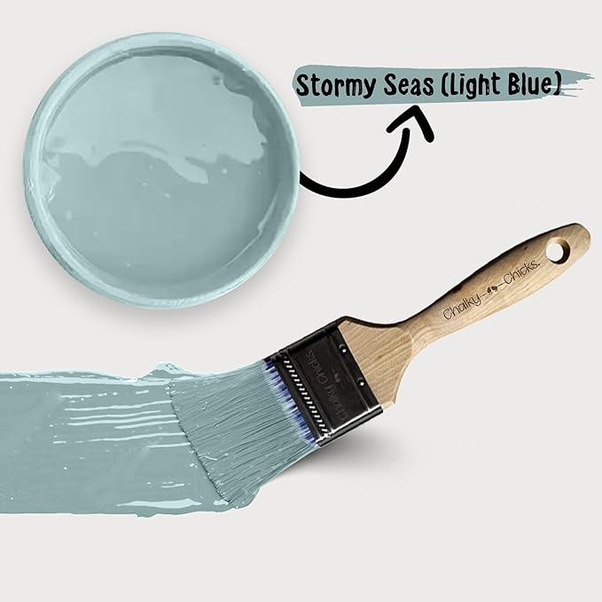 Chalky Chicks All-in-One Chalk Paint for Furniture or Cabinet - 8Fl Oz - Matte Finish Stormy Seas (Light Blue) for Metal, Wood Furniture Paint - No Sanding All-in-One for Home Decor & Crafts, USA Made
