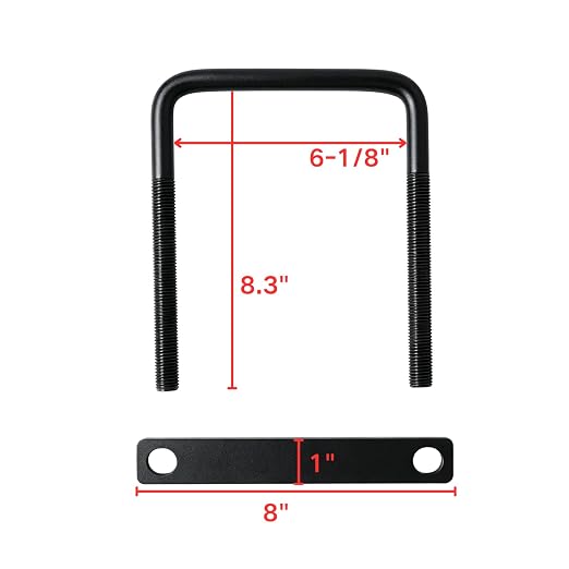 4 Pack Square U-Bolt for Trailer- Fits 6.0 Inch Wide Leaf Springs, Galvanized Steel Clamp Set, Secure Fit for Truck, Boat and Trailers, Black