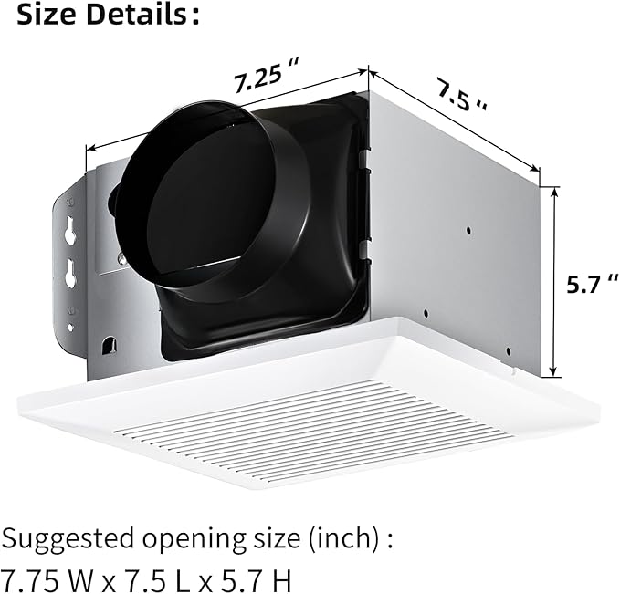 JOEAONZ Bathroom Exhaust Fan 110 CFM Very Quiet with Matel Housing, Ceiling Mount Ventilation Fan Large Air-flow Capacity, Energy-Saving Household Bath Vent Extractor, White Plastic Grille