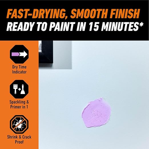 Gorilla High Performance Wall Repair Color Change, 32 Ounce Tub, Applies Purple, Dries White – Spackling & Primer in One, Shrink & Crack Resistant