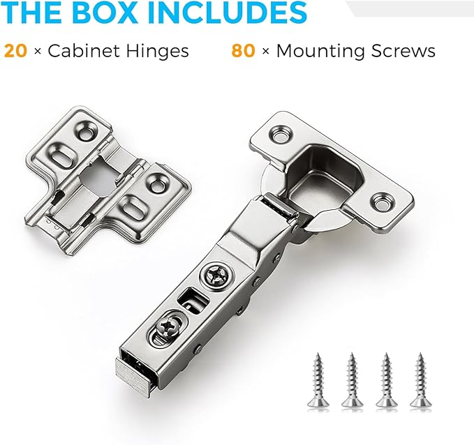 HOME EDIT 10 Pairs 20 Pack European Half Overlay Soft Close Cabinet Hinges Concealed Kitchen Cabinet Hinges Heavy-Duty Frameless Adjustable for Cupboard Hardware