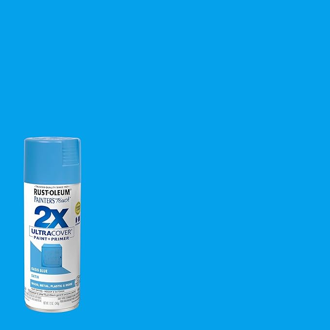 Rust-Oleum 334085-2PK Painter's Touch 2X Ultra Cover Spray Paint, 12 oz, Satin Oasis Blue, 2 Pack
