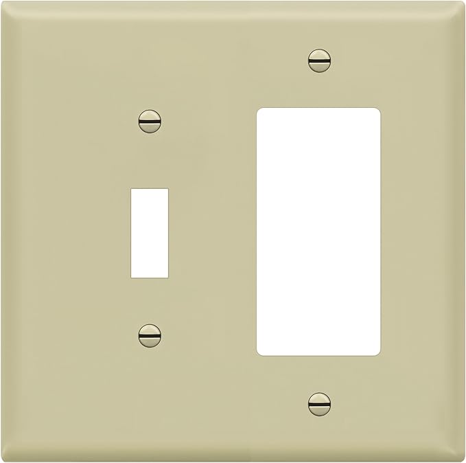 ENERLITES Combination Toggle Switch/Decorator Switch Wall Plate, Mid-Size 2-Gang 4.88 x 4.92", Polycarbonate Thermoplastic, 881131M-I, Ivory