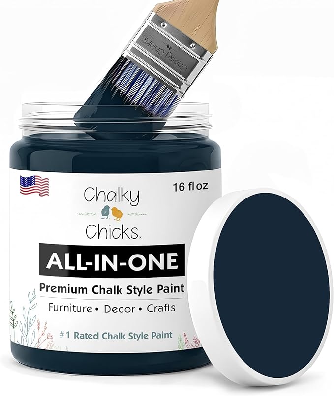 Chalky Chicks 16 Fl Oz Matte Denali (Deep Blue) Chalk Paint for Furniture Without Sanding - No Prep Furniture Paint No Sanding All in One for Crafts, Wood, Walls, Cabinet, Metal, Dresser, Farmhouse