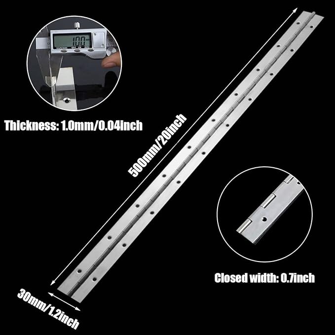 EPHECH 20Inch Continuous & Piano Hinges, 2PCS Heavy Duty Stainless Steel Piano Hinge, Smooth Polished Folding Continuous Hinge, 0.04inch Leaf Thickness, 1.2inch Open Width