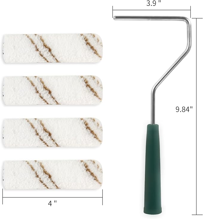 Mister Rui Microfiber Paint Roller Covers, 20 Pack 4 Inch Microfiber Roller Covers with Roller Frame, Mini Rollers for Painting, Small Roller Cover Use with All Paints and Stains
