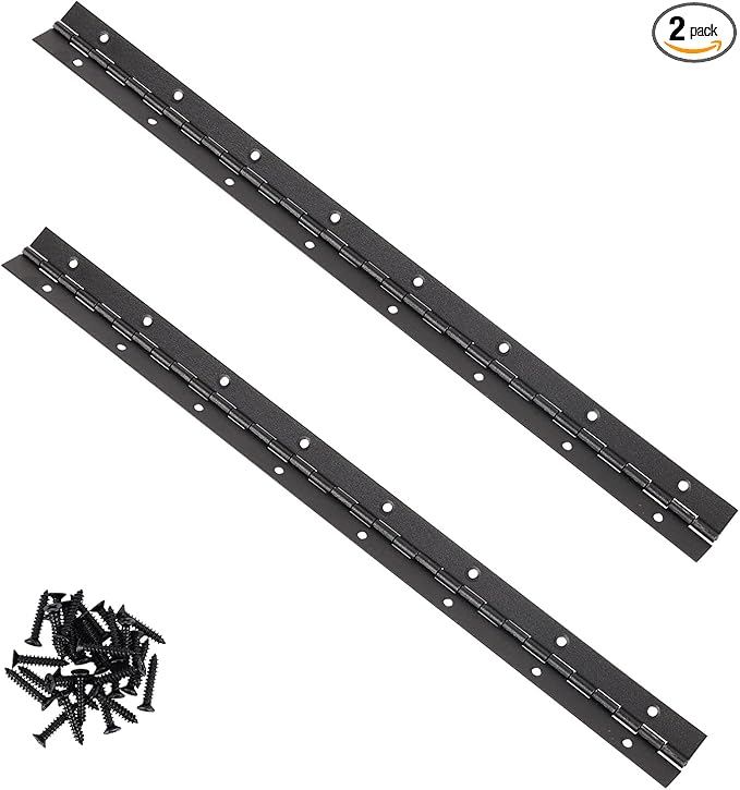 2Pcs 16inch Black Heavy Duty Continuous&Piano Hinges,1.2" Open Width Stainless Steel Piano Hinge with Holes and Screws,Working for Wood Box,Wood Furniture,Piano Cabinets