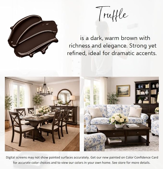 ALL-IN-ONE Paint by Heirloom Traditions, Truffle (Warm Dark Brown), Gallon - Durable cabinet and furniture paint. Built in primer and top coat, no sanding needed. Includes our 30 featured color card.