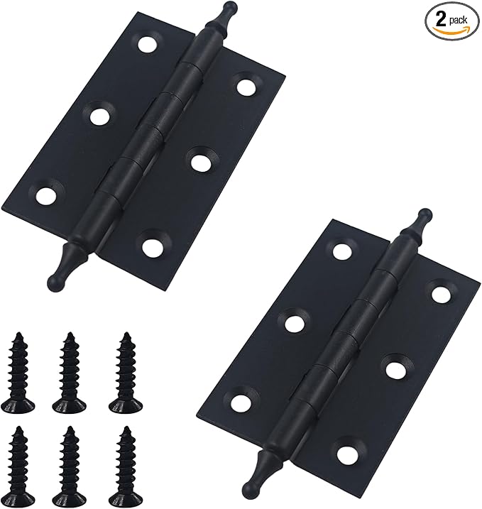 2.5 Inch Antique Style Solid Brass Butt Hinges with Ball Finials, Black Plated Butt Hinges with for Furniture Cabinet Drawer Door, 2PCS