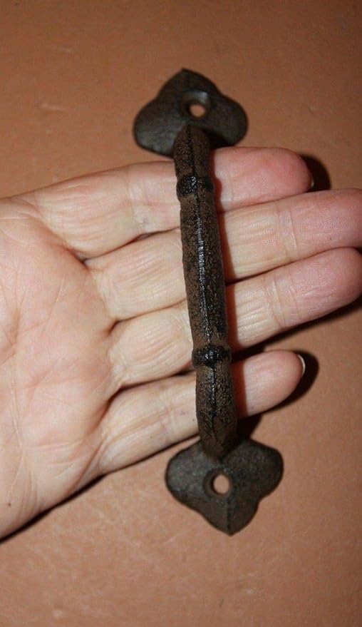 10 Kitchen Cupboard Pulls 4 3/8 Center, 5 3/8 L, Cast Iron Americana Rustic Country, HW-64