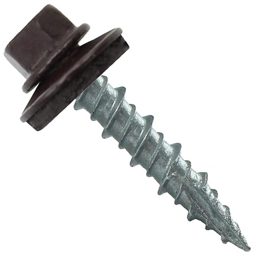 10 x 1 Dark Brown Metal Roofing Screws - Hex Washer Head- Self-Starting/Tapping - EPDM Washer. 10 X 250 Bags - 2,500 Screws