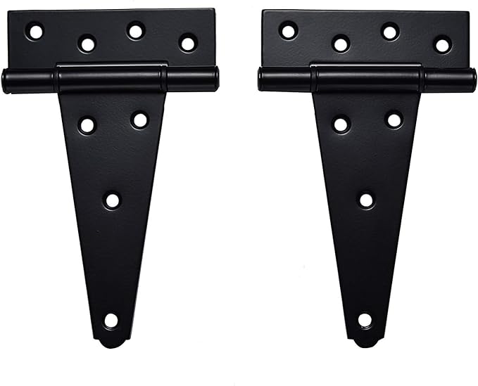 6 Inch T-Strap Shed Door Hinges Heavy Duty,Black Tee Hinge for Wooden Fences,Yard Door,Barn Door Gates, Wrought Hardware Rustproof,2Pack/Set
