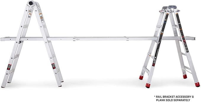 Lift Ladders 22 Foot Reach Adjustable 5 in 1 Multi Position Lightweight Aluminum Step Ladder with Armored J Locks and 375 Pound Capacity, Silver
