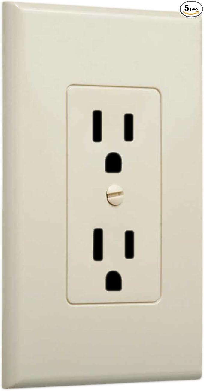 TayMac MW2500I MASQUE 1-Gang Decorator Electrical Outlet Cover Wall Plate (5-Pack), Replaces Old and Discolored Wall Plate for Electrical Outlet, Home Improvement Essentials, Ivory Polycarbonate