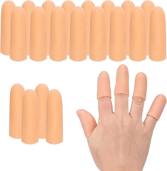 PATIKIL Finger Sleeve Protectors, 20pcs Silicone Finger Cots Cover Cap Thumb Guard Gel Finger Protection for Repair, Sports, 2"x0.6" Skin Color