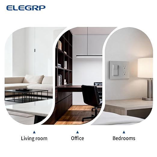 ELEGRP Matte Gray 3 Way Decorator Light Switch, 15A 120-277V, Paddle Rocker Switch Replacement, On/Off Wall Switch, Self-Grounding, Residential Grade, with Mid Wall Plate, UL/CUL, 1 Pack