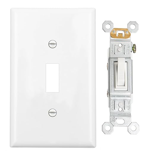 Baomain 2-Pack 15 Amp Toggle Light Switch with Wall Plate, Single Pole, Residential/Commercial Grade, On/Off Switch, Glossy White, UL Certified