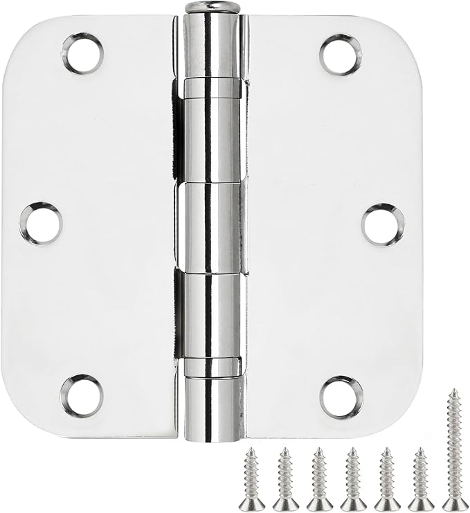 24 Pack Ball Bearing Round Polished Chrome Door Hinges 3.5 Inch 5/8" Radius Anti Squeak Interior 3-1/2"Flat Bifold Standard Bedroom Indoor for Doors 3 ½" Hardware Essentials Home Decor Accessories