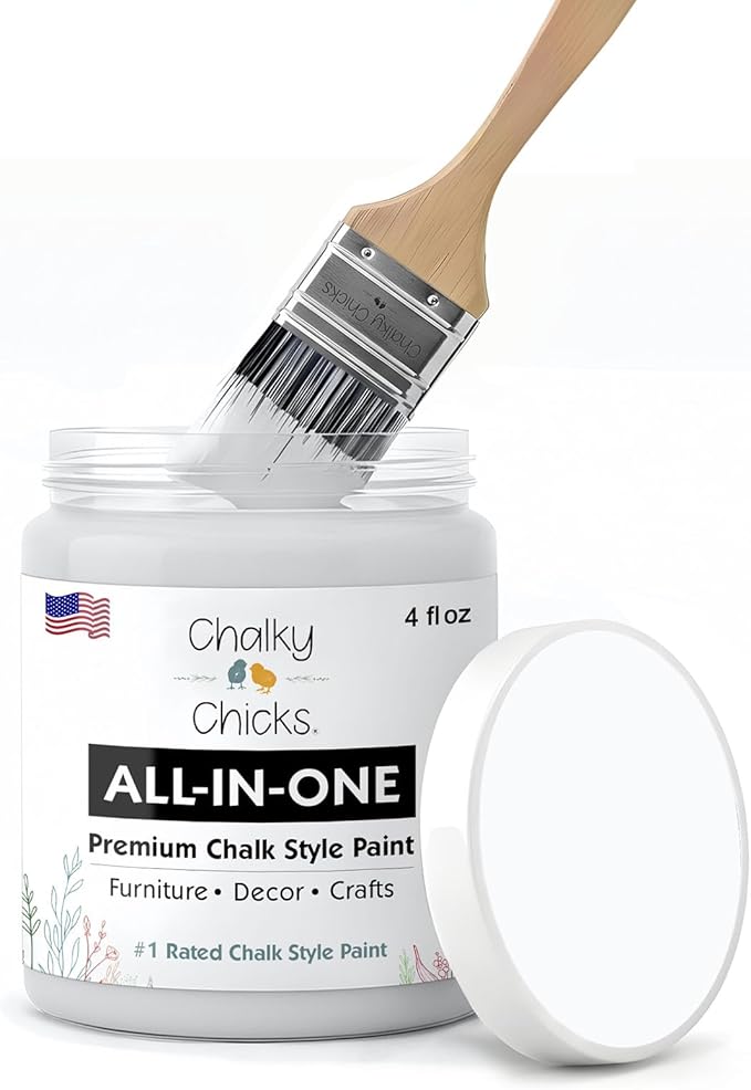 Chalky Chicks 4 Fl Oz Matte CottonTail White Chalk Paint for Furniture Without Sanding - No Prep Furniture Paint No Sanding All in One for Crafts, Wood, Cabinet, Walls, Metal, Dresser, Farmhouse