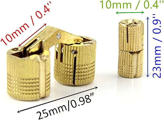 12 Pcs 10mm Brass Barrel Hinges Hidden Invisible Cabinet Furniture Hinges Concealed 180 Degree Opening Angle