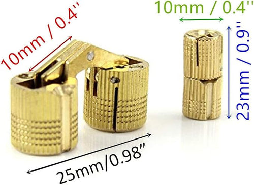 12 Pcs 10mm Brass Barrel Hinges Hidden Invisible Cabinet Furniture Hinges Concealed 180 Degree Opening Angle