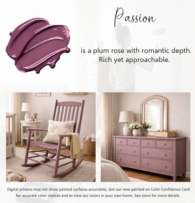 ALL-IN-ONE Paint by Heirloom Traditions, Passion (Plum Rose), 8oz Sample - Durable cabinet and furniture paint. Built in primer and top coat, no sanding needed. Includes our 30 featured color card.