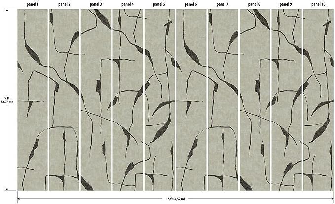 RoomMates RMK12208M Nikki Chu Taupe and Black Peel and Stick Wallpaper Mural