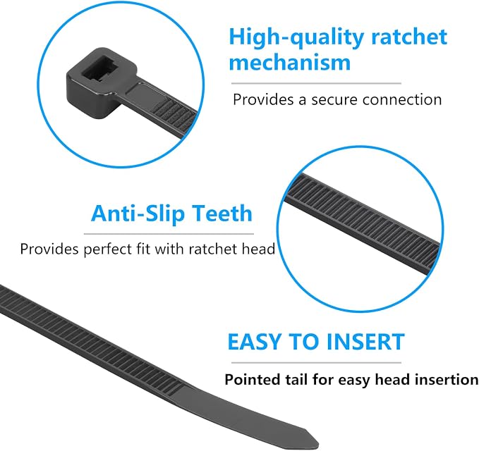 8 Inch Black Zip Ties 5000 Pack, 35 LBS Tensile Strength, Self-Locking Nylon UV Resistant Cable Ties for Indoor and Outdoor