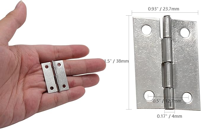 8Pcs 1.5 Inch 304 Stainless Steel Butt Hinges, Sliver Jewelry Box Hinges Small Cabinet Hinge Square Door Hinge Folding Craft Heavy Duty for Furniture Cupboard Drawer