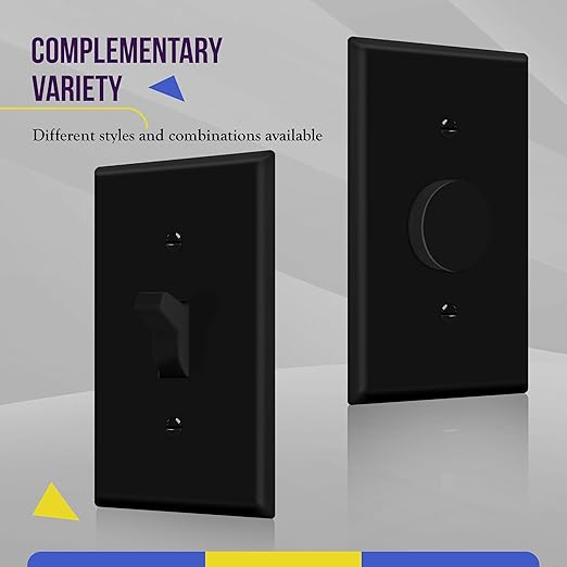 ENERLITES Toggle Light Switch Wall Plate, Standard Size 1-Gang 4.50" x 2.76", Unbreakable Polycarbonate Thermoplastic, 8811-BK, Black, Screw