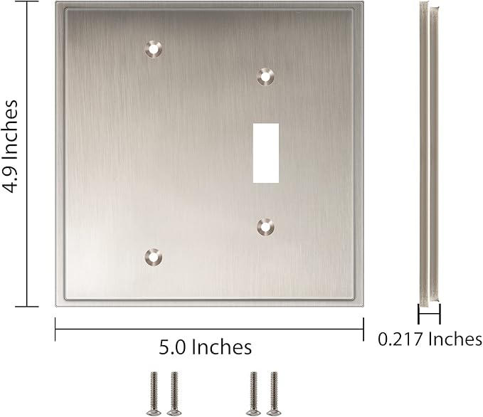 Henne Bery Soft Modern Decorative Wall Plate Switch Plate Outlet Cover (Blank/Toggle, Satin Nickel)