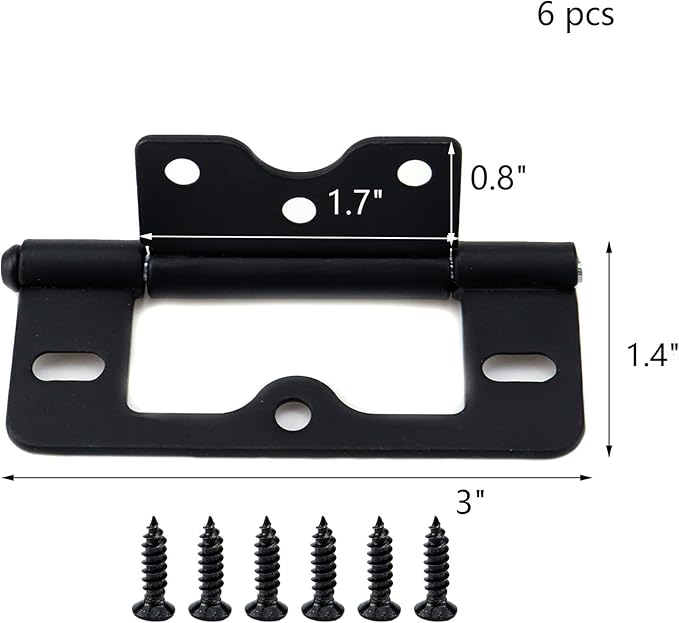 Wealrit 6 pcs Non-Mortise Hinges Door Hinges 3 Inch Length Heavy Duty Door Hinges Black Bifold Butt Hinges with Screws