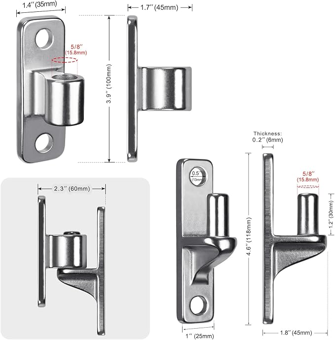 Insaga 304 Stainless Steel Gate Hinges, One Piece Non-Welding Heavy Duty with 5/8'', 2Pack Wall Mount Gate Hinges for Farm Gates and Wooden Fences, Capacity up to 600lbs
