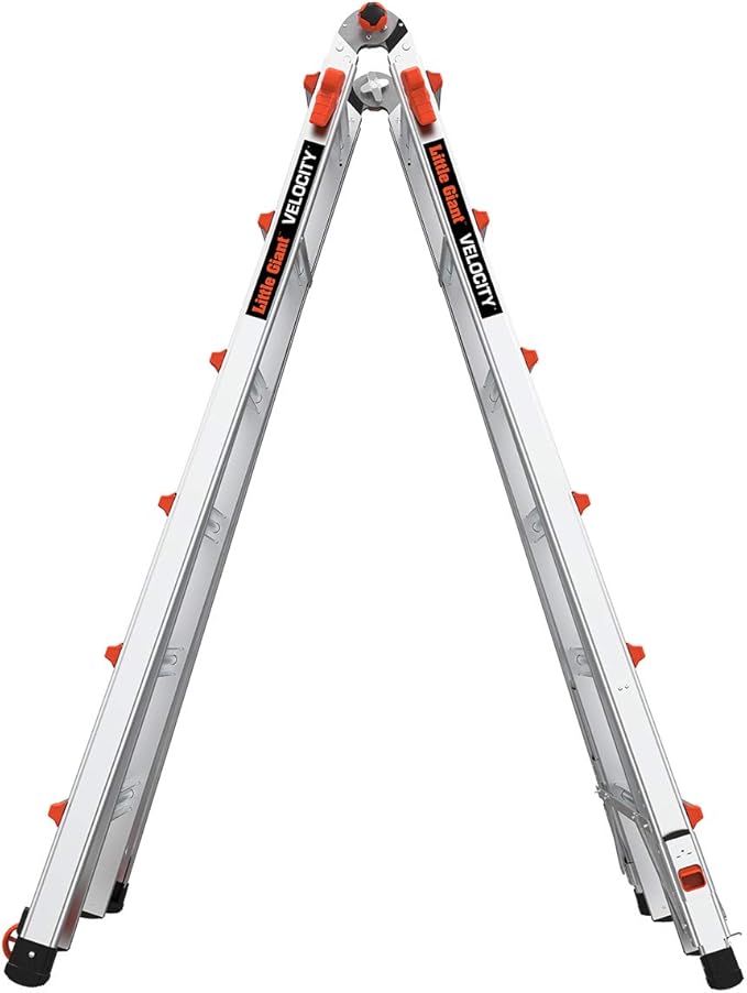 Little Giant Ladders Velocity 26-Ft Folding Multi-Position Ladder, Aluminum, 300 lb Load Capacity, Type 1A Extra Heavy Duty, 26-Ft Reach, with Ratchet Levelers and Wheels (15426-801)