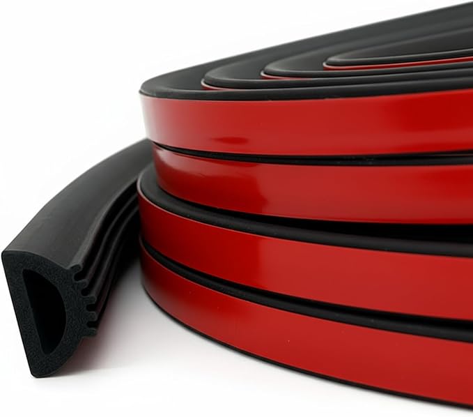 Pangda 26Ft D Shape Rubber Weather Stripping Foam Self-Adhesive EPDM Seal Strip for Noise Reduction Waterproof Dustproof for Cars Boats RVs Windows Doors (0.75" W x 0.425" H)