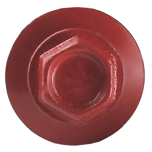 10 x 1 Crimson RED Metal Roofing Screws - Hex Washer Head- Self-Starting/Tapping - EPDM Washer. 1 Bag - 250 Screws