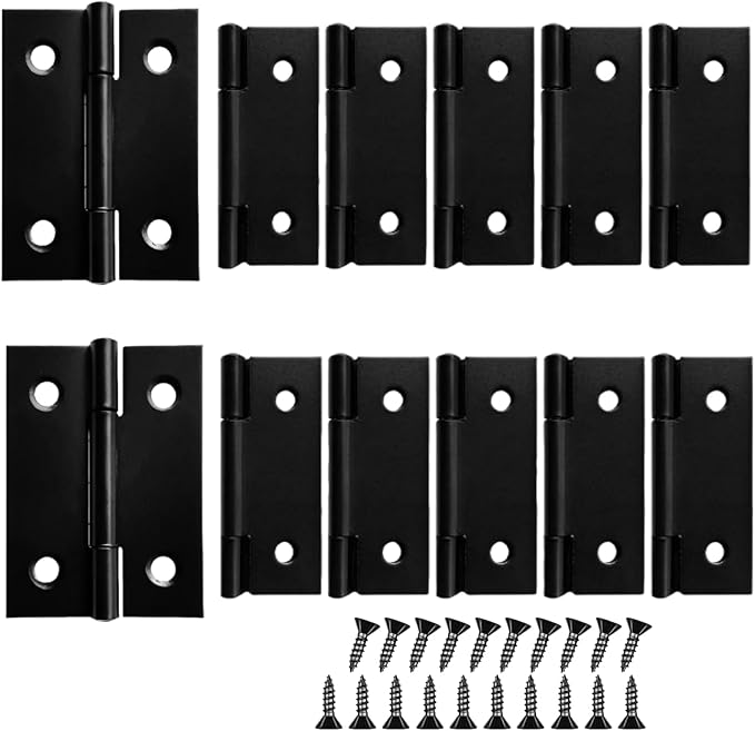 12 PCS 2 inches High-end Stainless Steel Mini Small Hinges with 48 Screws, Suitable for DIY Wooden Boxes, Small Cabinets, Jewelry Boxes Flat Hinges, Furniture, Woodworking Craft Project, Black