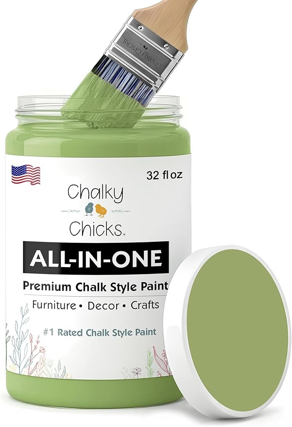 Chalky Chicks 32 Fl Oz Matte Lily Pad (Green) Chalk Paint for Furniture Without Sanding - No Prep Furniture Paint No Sanding All in One for Crafts, Wood, Walls, Cabinet, Metal, Dresser, Farmhouse