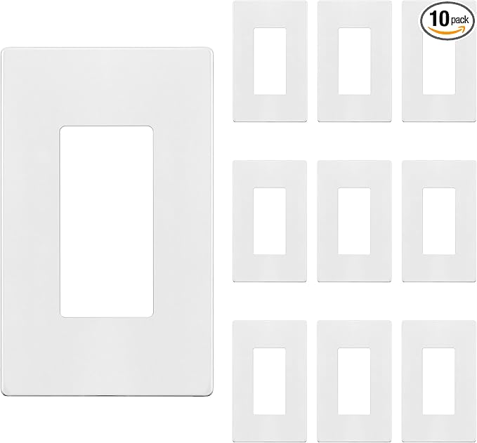ENERLITES Screwless Decorator Wall Plate Child Safe Outlet Cover, Size 1-Gang 4.68" H x 2.93" L, Polycarbonate Thermoplastic, SI8831-W-10PCS, White (10 Pack)