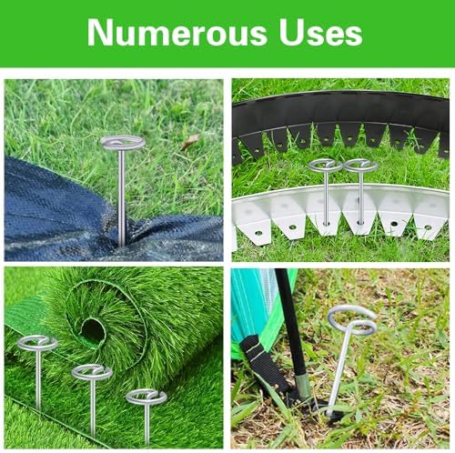 Bakulyor 50Pcs Circle Top Landscape Staples, 6 Inch Garden Stake 9 Gauge Galvanized Landscape Fabric Stakes, Heavy Duty Yard Ground Pins for Outdoor Gardening Weed Barrier Sod Fabric - Silver 6"
